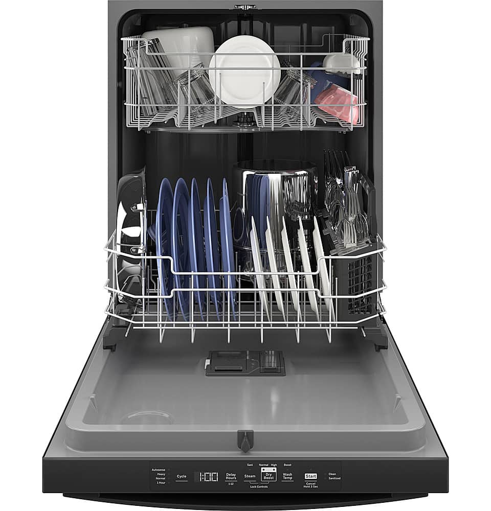 GE – 24″ Top Control Built-In Plastic Tub Dishwasher with Sanitize Cycle and 52 dBA – Black