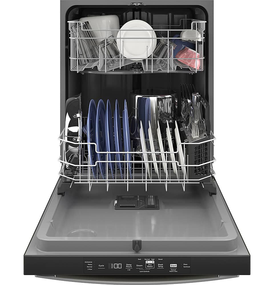 GE – 24″ Top Control Built-In Plastic Tub Dishwasher with Sanitize Cycle and 52 dBA – Slate