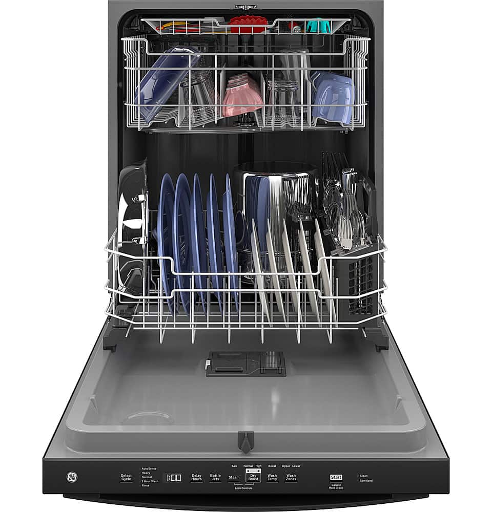 GE – 24″ Top Control Built-In Plastic Tub Dishwasher with 3rd Rack, Dry Boost and 50 dBA – Black