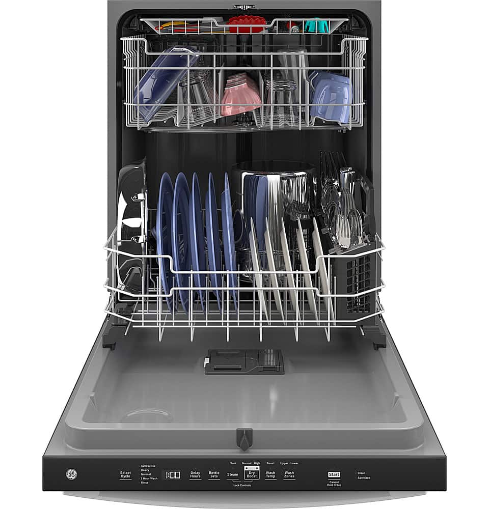 GE – 24″ Top Control Built-In Plastic Tub Dishwasher with 3rd Rack, Dry Boost and 50 dBA – White