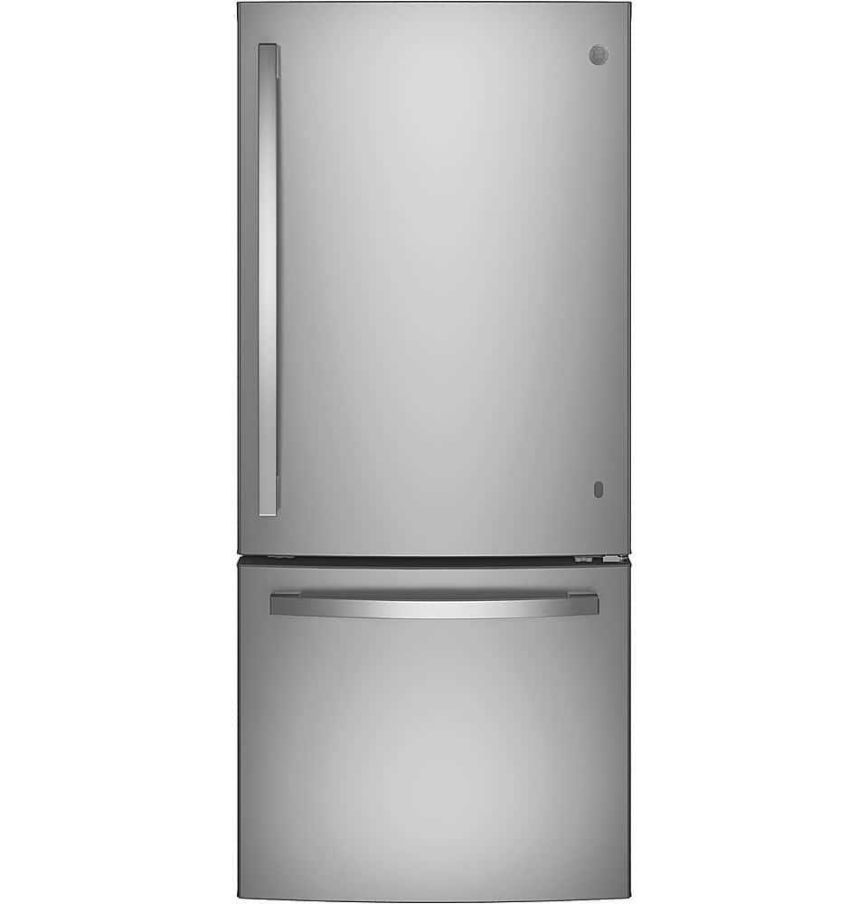 GE – 30 in. Wide 21.0 Cu. Ft. Bottom-Freezer Refrigerator with LED Interior Lighting – Stainless Steel