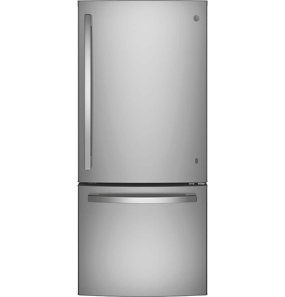 GE – 30 in. Wide 21.0 Cu. Ft. Bottom-Freezer Refrigerator with LED Interior Lighting – Stainless Steel