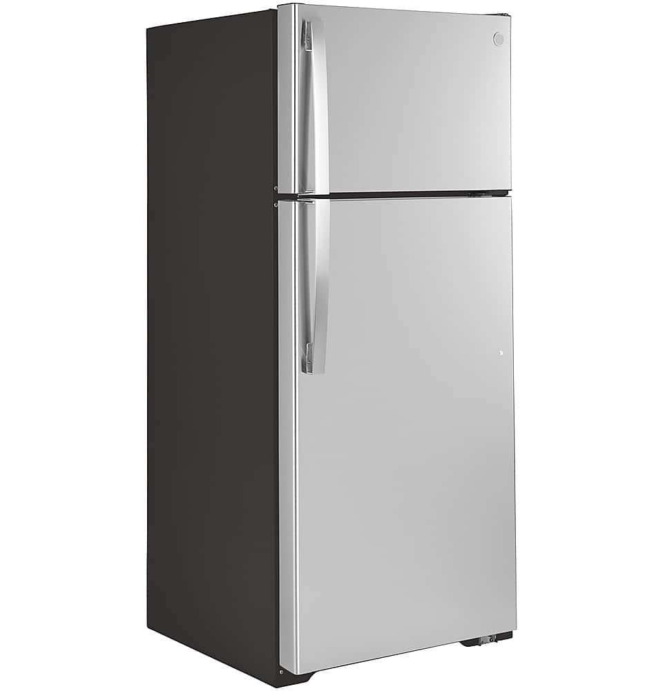 GE – 28 in. Wide 17.5 Cu. Ft. Top-Freezer Refrigerator with Edge-to-Edge Glass Shelves – Stainless Steel