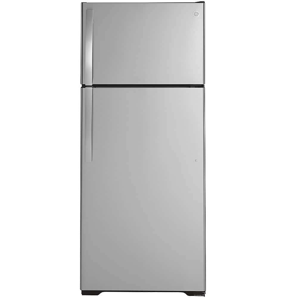 GE – 28 in. Wide 17.5 Cu. Ft. Top-Freezer Refrigerator with Edge-to-Edge Glass Shelves – Stainless Steel
