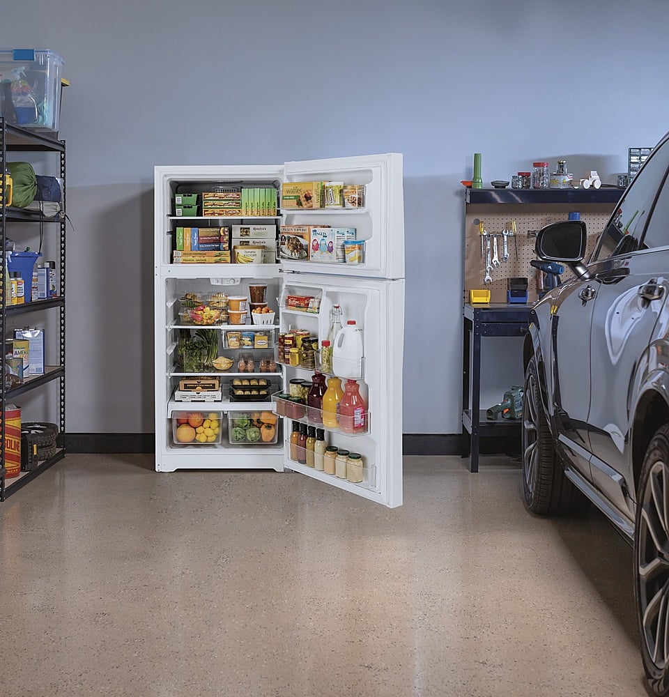 GE – 30 in. Wide 19.2 Cu. Ft. Top-Freezer Refrigerator with Garage Ready Performance – Stainless Steel