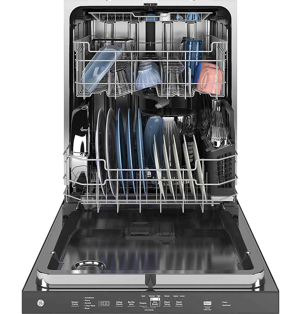 GE – 24″ Top Control Built-In Stainless Steel Tub Dishwasher with 3rd Rack, Santize Cycle and 45 dBA – White