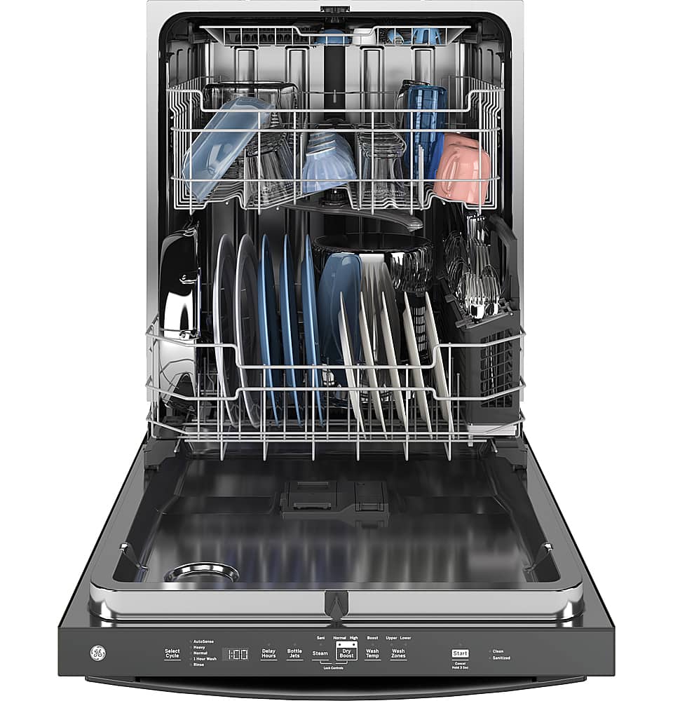 GE – 24″ Top Control Built-In Stainless Steel Tub Dishwasher with 3rd Rack, Sanitize Cycle and 45 dBA – Black Slate