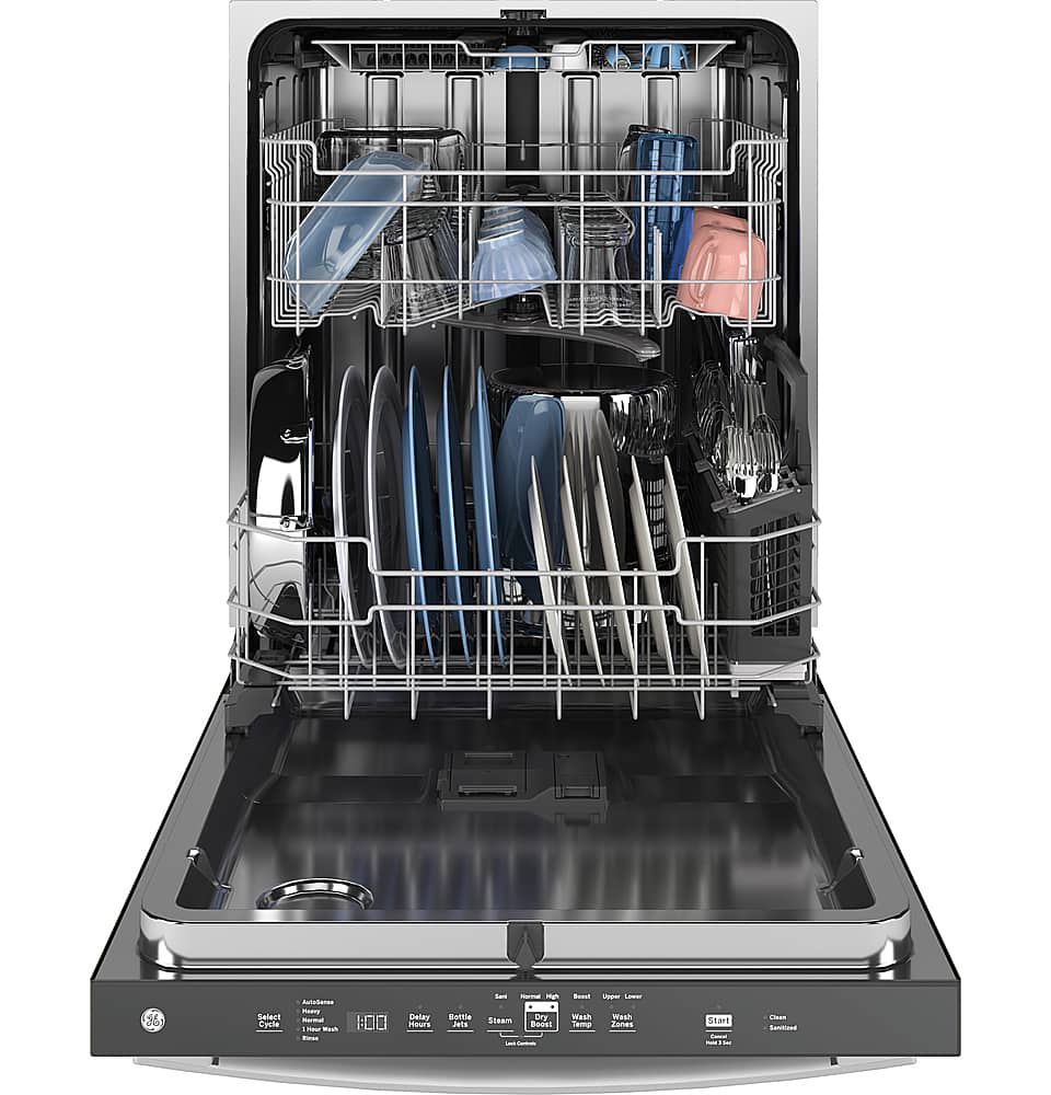 GE – 24″ Top Control Built-In Stainless Steel Tub Dishwasher with 3rd Rack, Sanitze Cycle and 45 dBA – White