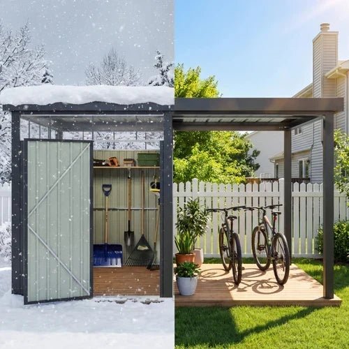 6×8 Metal Storage Shed with 7×8 Pergola Covered Porch - Prioka