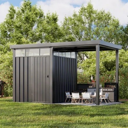6×8 Metal Storage Shed with 7×8 Pergola Covered Porch - Prioka