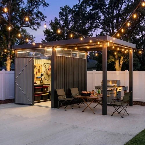 6×8 Metal Storage Shed with 7×8 Pergola Covered Porch - Prioka