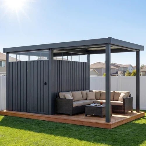 6×8 Metal Storage Shed with 7×8 Pergola Covered Porch - Prioka
