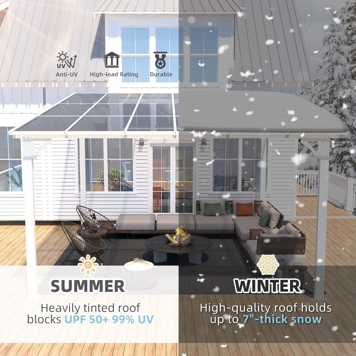 Aecojoy 12 ft x 12 ft White Aluminum Pergola with Canopy