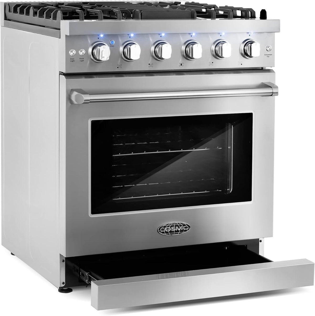 Cosmo 30 in. 4.5 Cu. Ft. Gas Range with 5 Sealed Burners, Convection Oven,