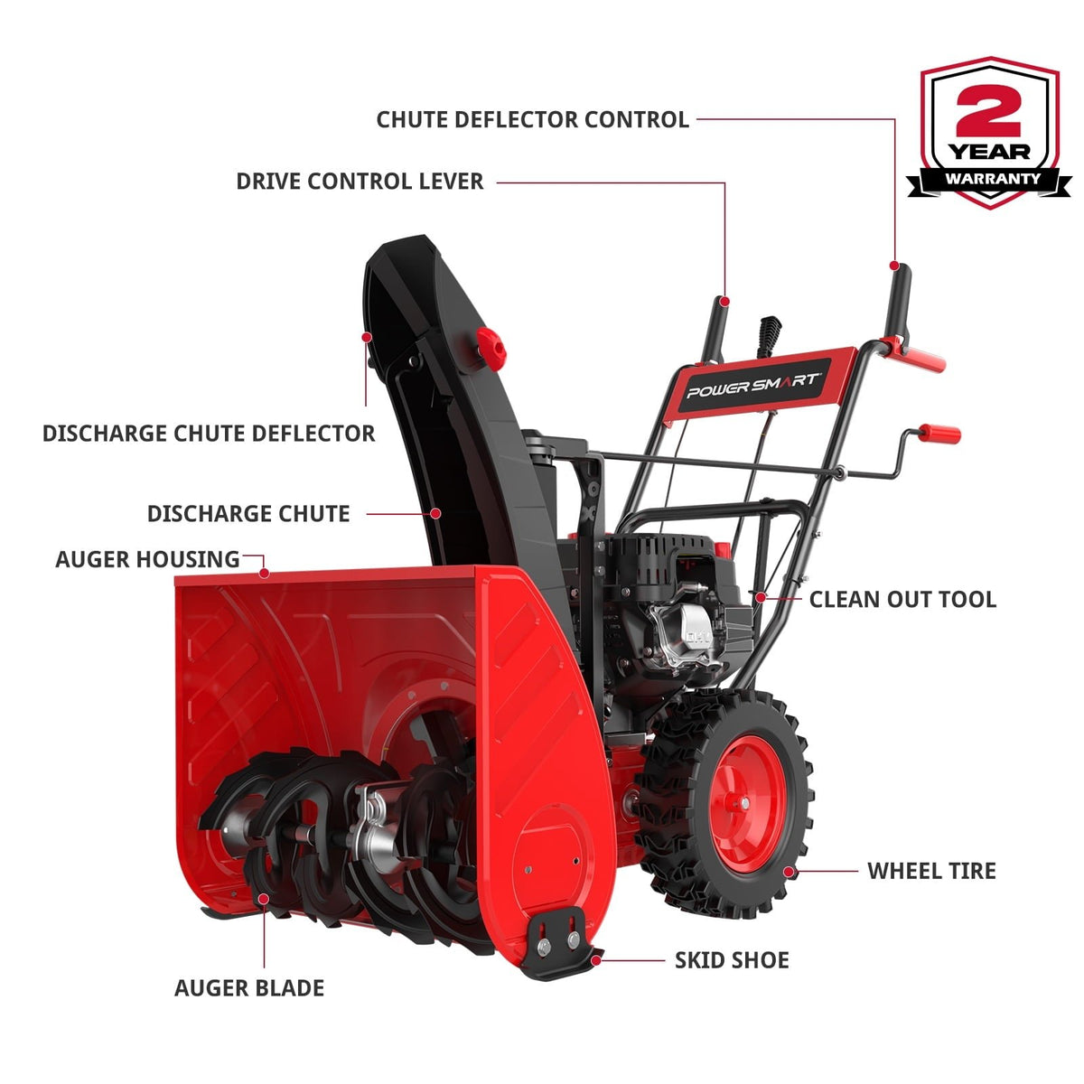 PowerSmart Brand New Self-Propelled Gas Snow Blower, 212cc 24 in. Two-Stage with 120V Electric Start