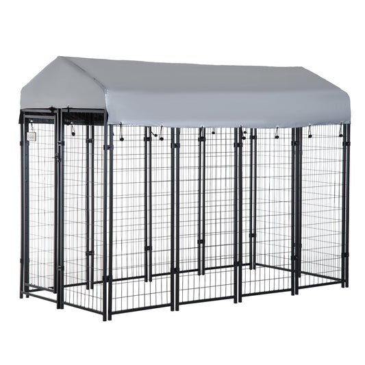 8' x 4' x 6' Large Dog Kennel Outdoor Steel Fence with UV-Resistant Oxford Cloth Roof & Secure Lock - Prioka