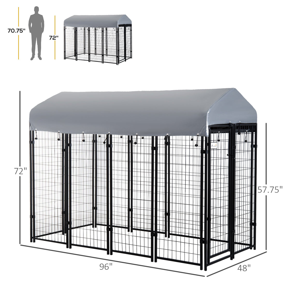 8' x 4' x 6' Large Dog Kennel Outdoor Steel Fence with UV-Resistant Oxford Cloth Roof & Secure Lock - Prioka