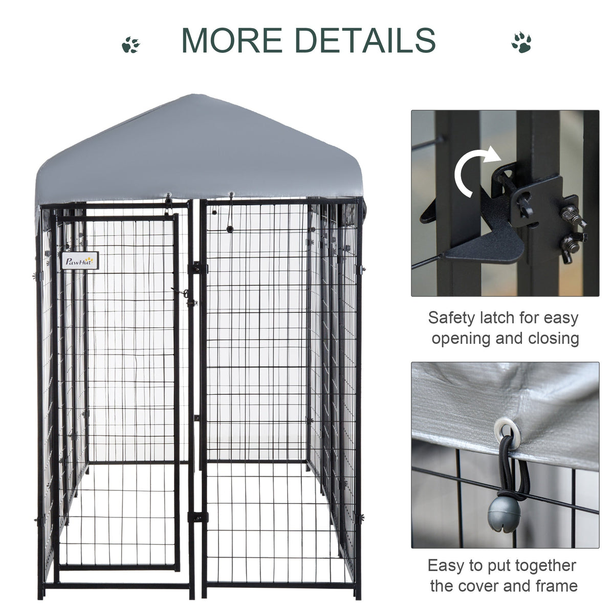 8' x 4' x 6' Large Dog Kennel Outdoor Steel Fence with UV-Resistant Oxford Cloth Roof & Secure Lock - Prioka