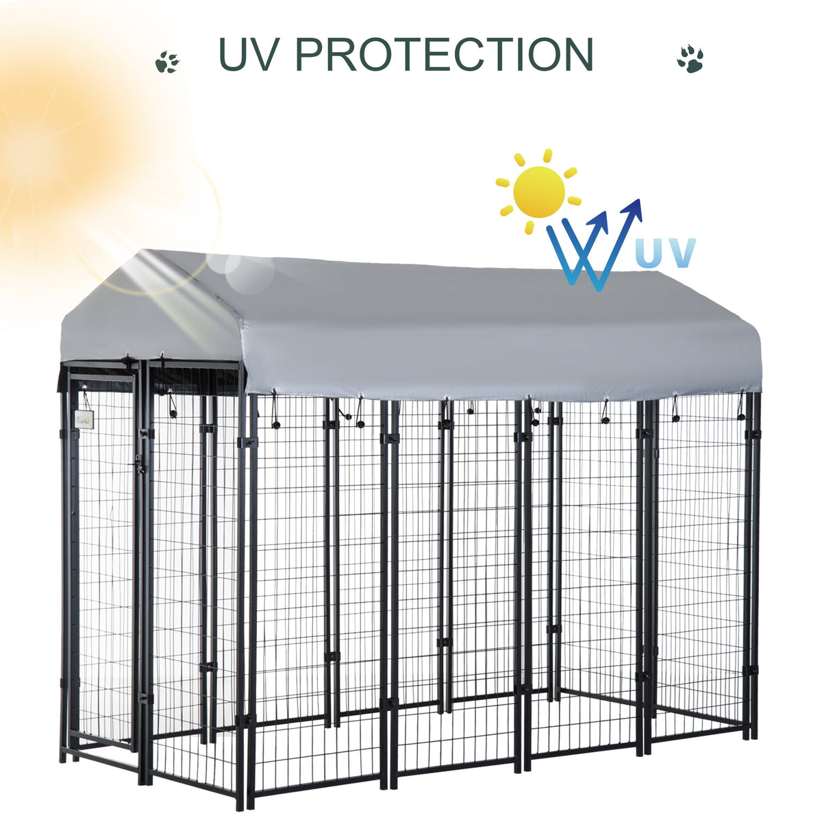 8' x 4' x 6' Large Dog Kennel Outdoor Steel Fence with UV-Resistant Oxford Cloth Roof & Secure Lock - Prioka