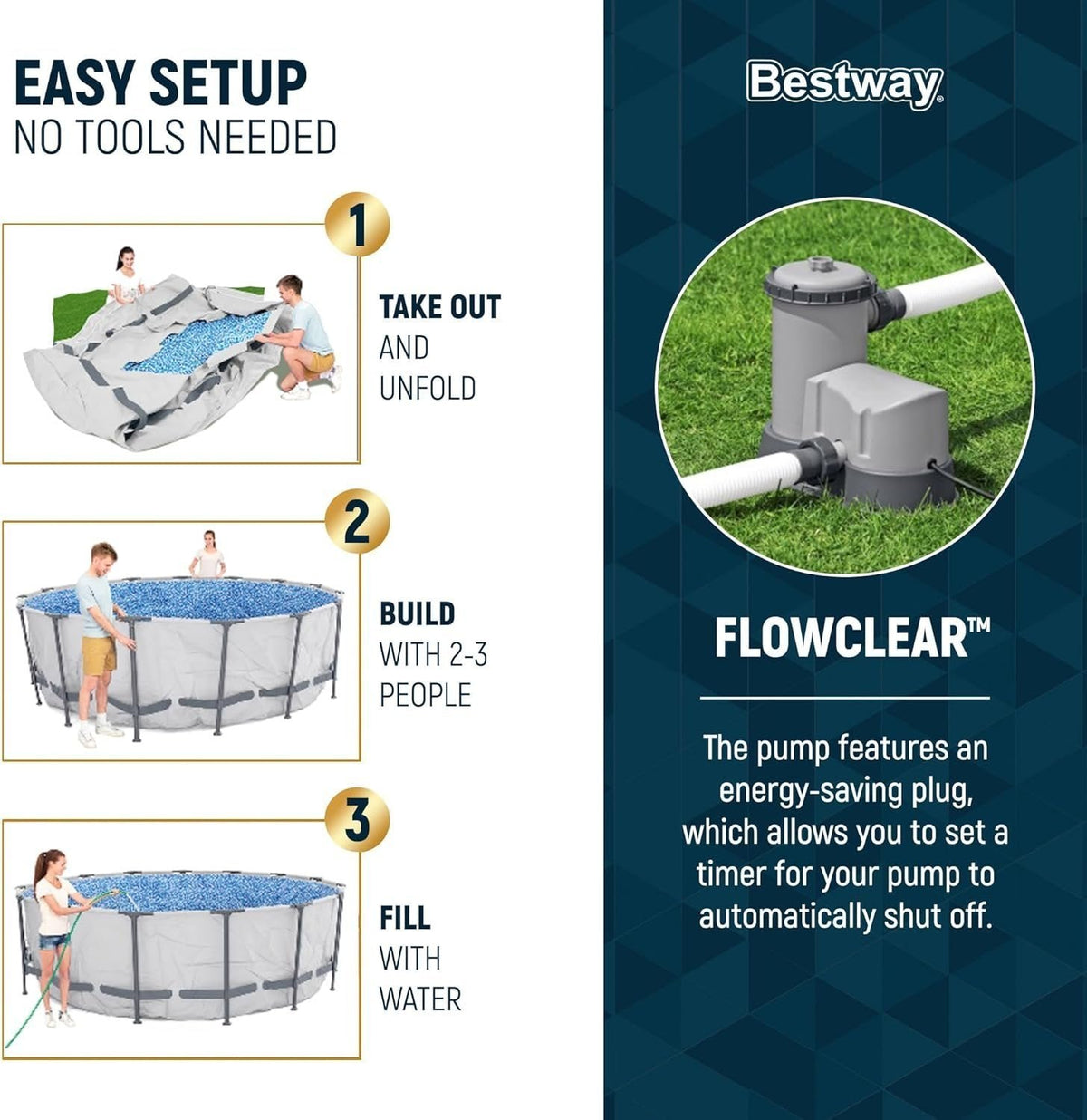 Bestway Steel Pro MAX 16 Foot x 48 Inch Round Metal Frame Above Ground Outdoor Swimming Pool Set