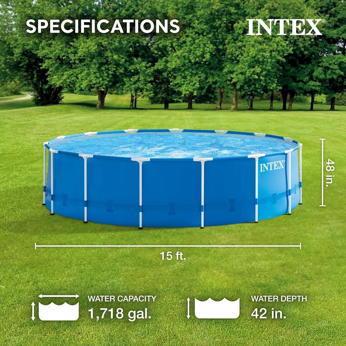 Intex 15′ x 48′ Metal Frame Above Ground Pool Set