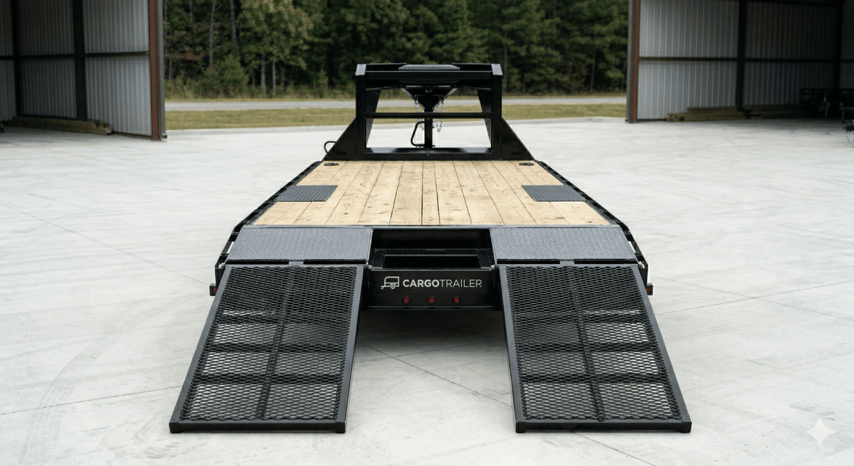 8.5×25 Gooseneck Flatbed Equipment Trailer – Tandem Dual Axle Black – CARGOTRAILER - Prioka