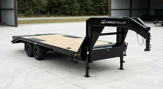 8.5×25 Gooseneck Flatbed Equipment Trailer – Tandem Dual Axle Black – CARGOTRAILER - Prioka