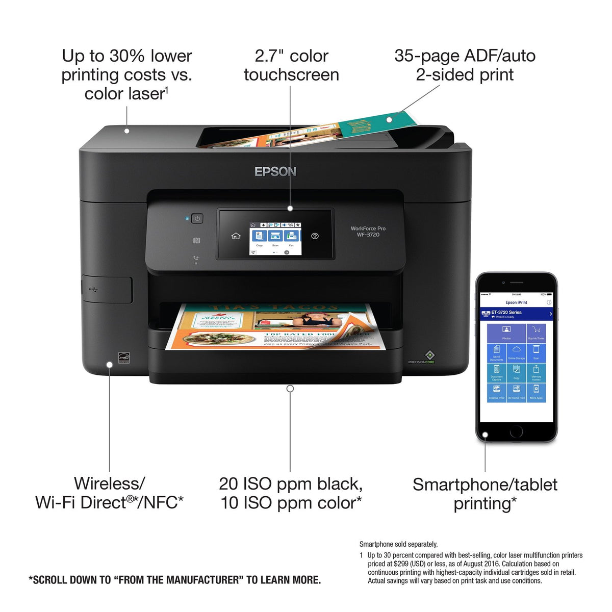 Epson WorkForce Pro WF-3720 Wireless All-in-One Color Inkjet Printer