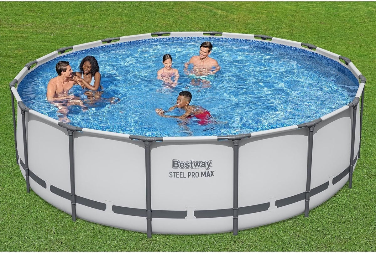 Bestway Steel Pro MAX 16 Foot x 48 Inch Round Metal Frame Above Ground Outdoor Swimming Pool Set