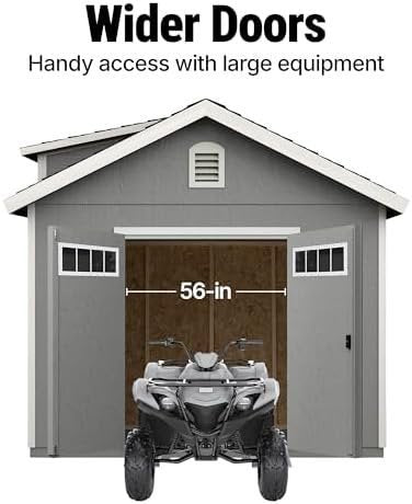 Handy Home Products Windemere 10×12 Do-it-Yourself Wooden Storage Shed with Floor, Beige