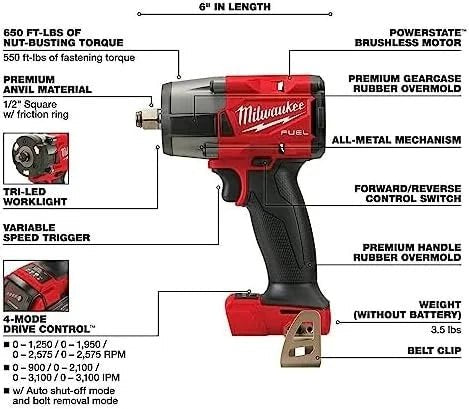 Milwaukee M18 FUEL 18V Lithium-Ion Brushless Cordless Combo Kit with Two 5.0 Ah Batteries, 1 Charger, 2 Tool Bags (7-Tool)