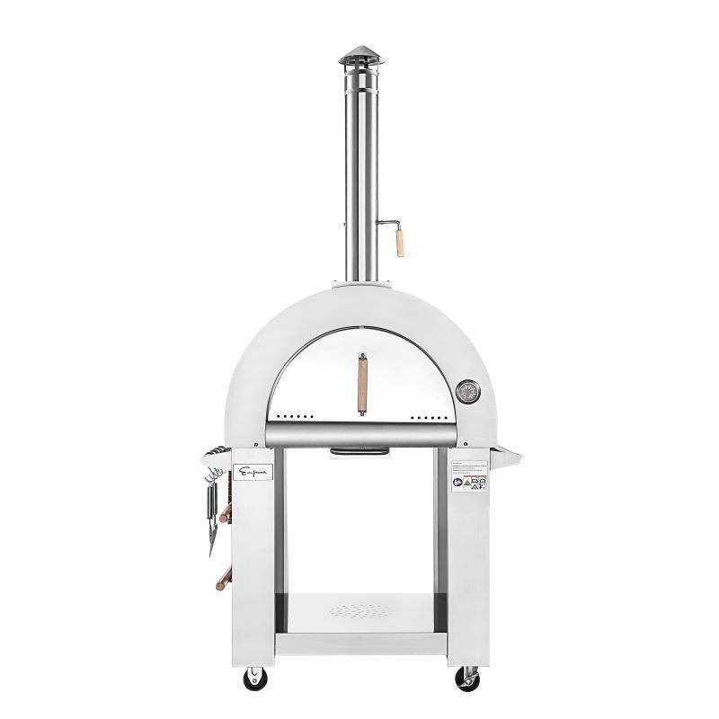 Empava PG06 Outdoor Wood Fired Pizza Oven Stainless Steel Red with Wheels and Accessories