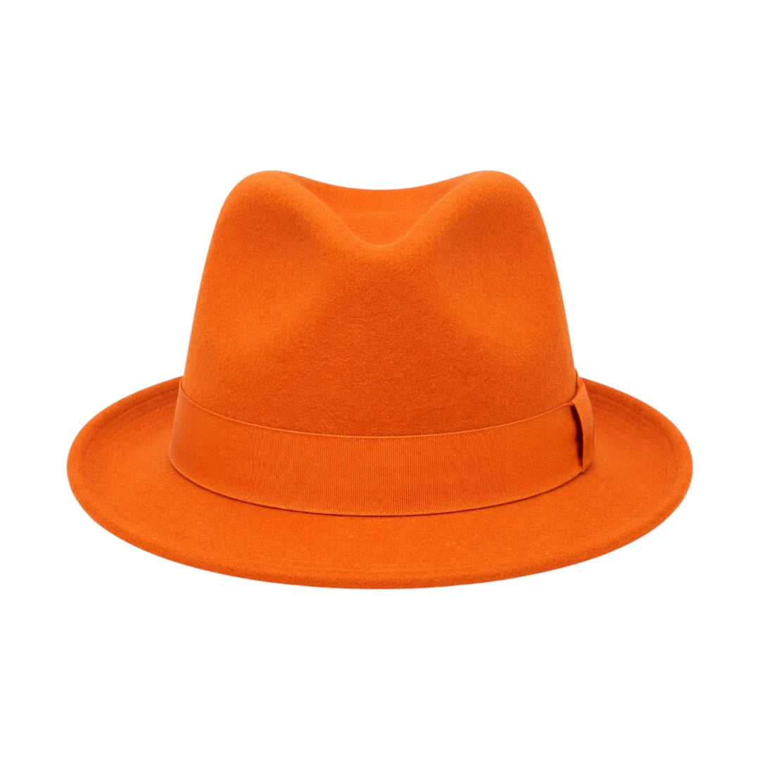 PRIOKA Classic Orange Fedora Hat – Timeless Wide Brim Dress Hat