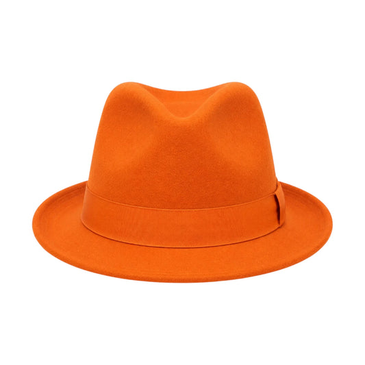 PRIOKA Classic Orange Fedora Hat – Timeless Wide Brim Dress Hat