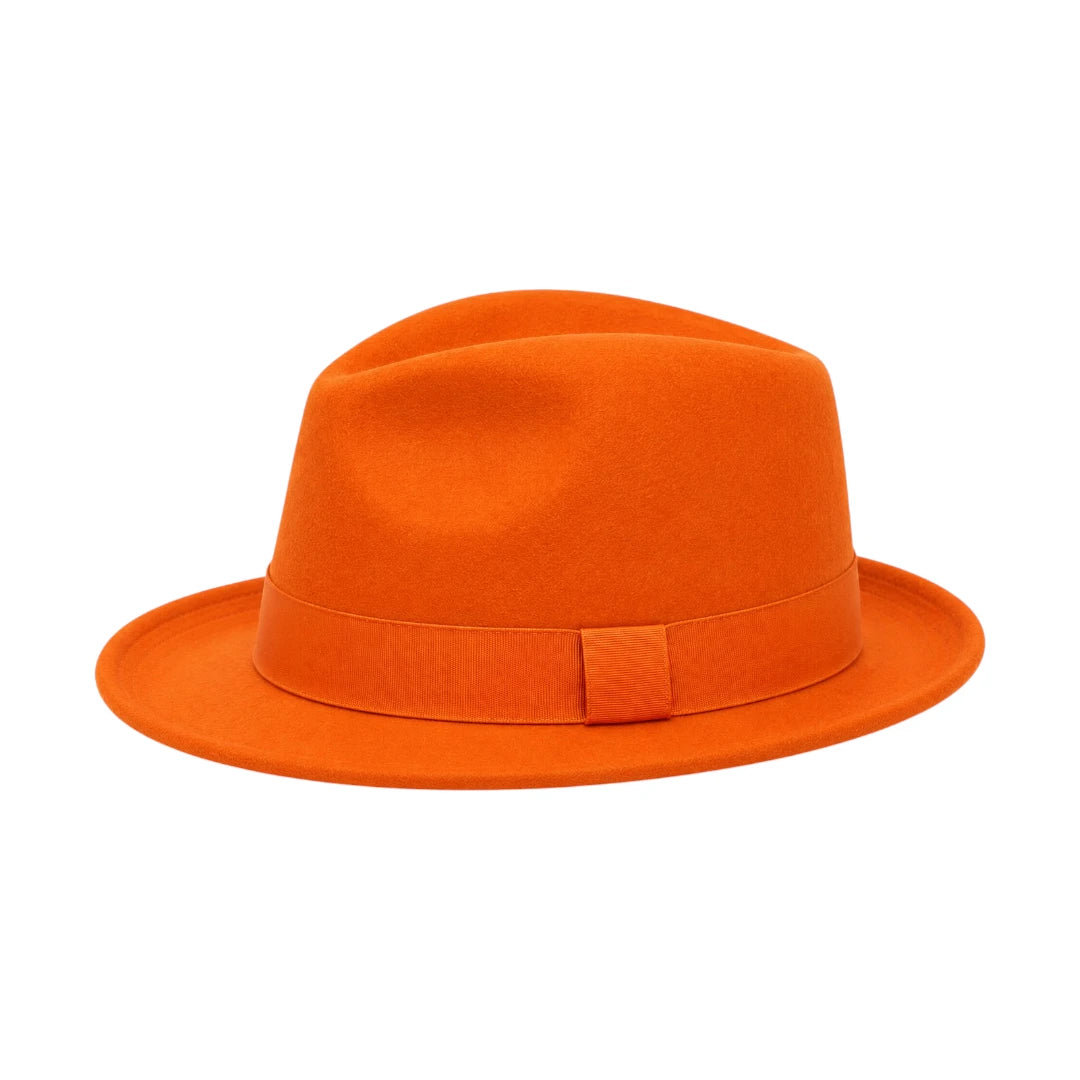 PRIOKA Classic Orange Fedora Hat – Timeless Wide Brim Dress Hat