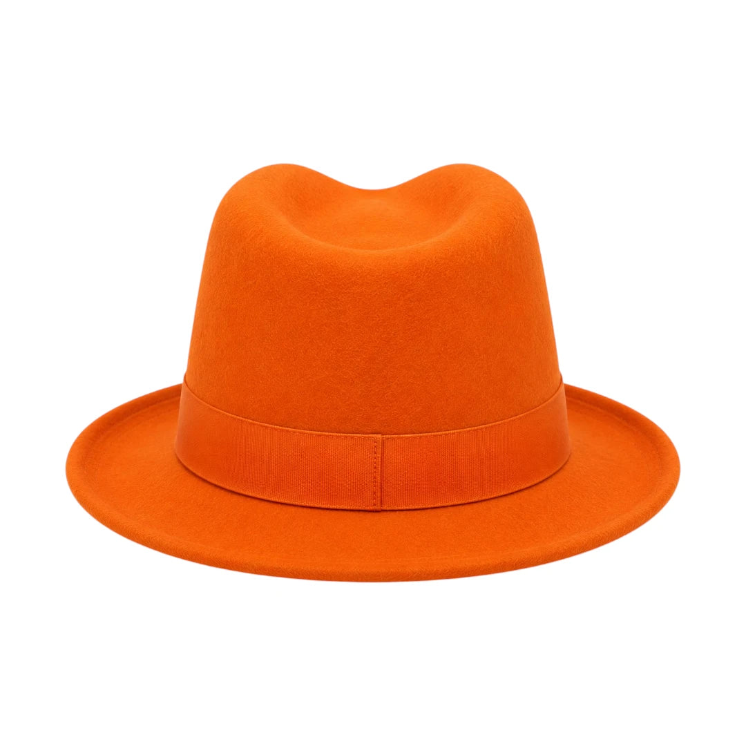 PRIOKA Classic Orange Fedora Hat – Timeless Wide Brim Dress Hat