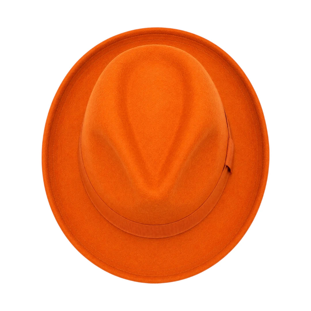 PRIOKA Classic Orange Fedora Hat – Timeless Wide Brim Dress Hat