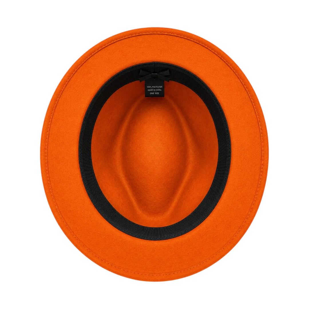 PRIOKA Classic Orange Fedora Hat – Timeless Wide Brim Dress Hat