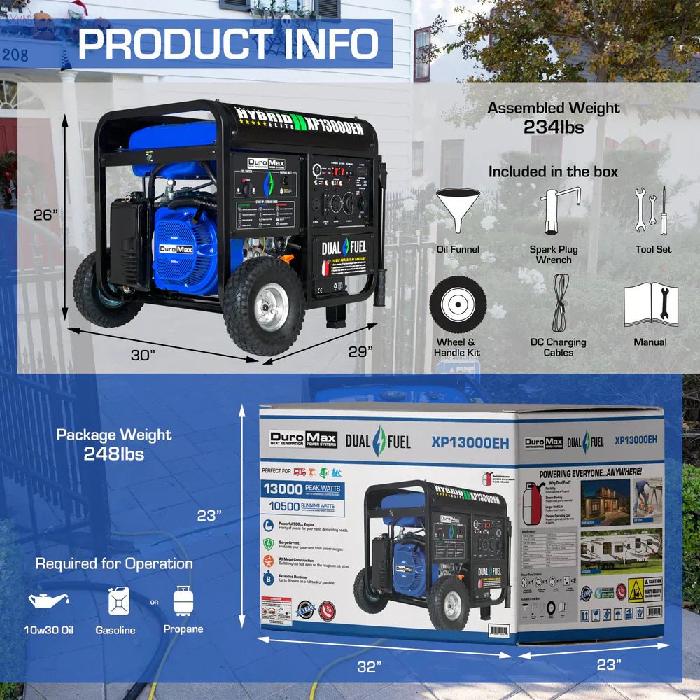 DuroMax 13,000 Watt Dual Fuel Portable Generator XP13000EH