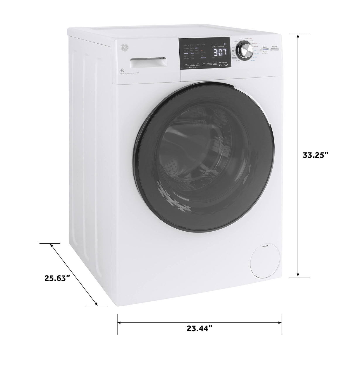 GE – 2.4 Cu. Ft. High-Efficiency Front Load Washer and Electric Condenser Dryer Combo with Steam and Sanitize – White