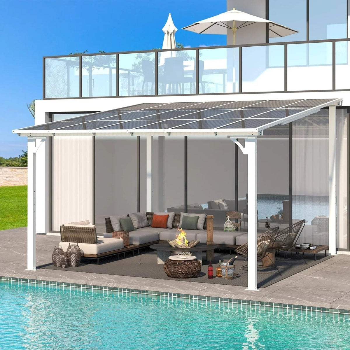 Aecojoy 12 ft x 12 ft White Aluminum Pergola with Canopys - Prioka