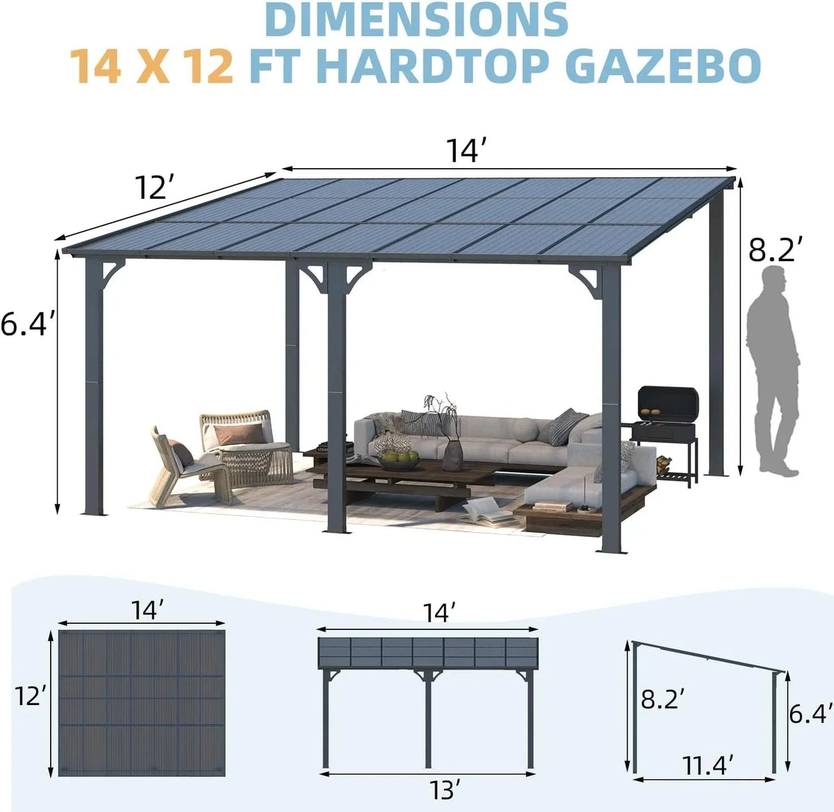 Aecojoy 14×12 ft Aluminum Pergola with Canopys - Prioka