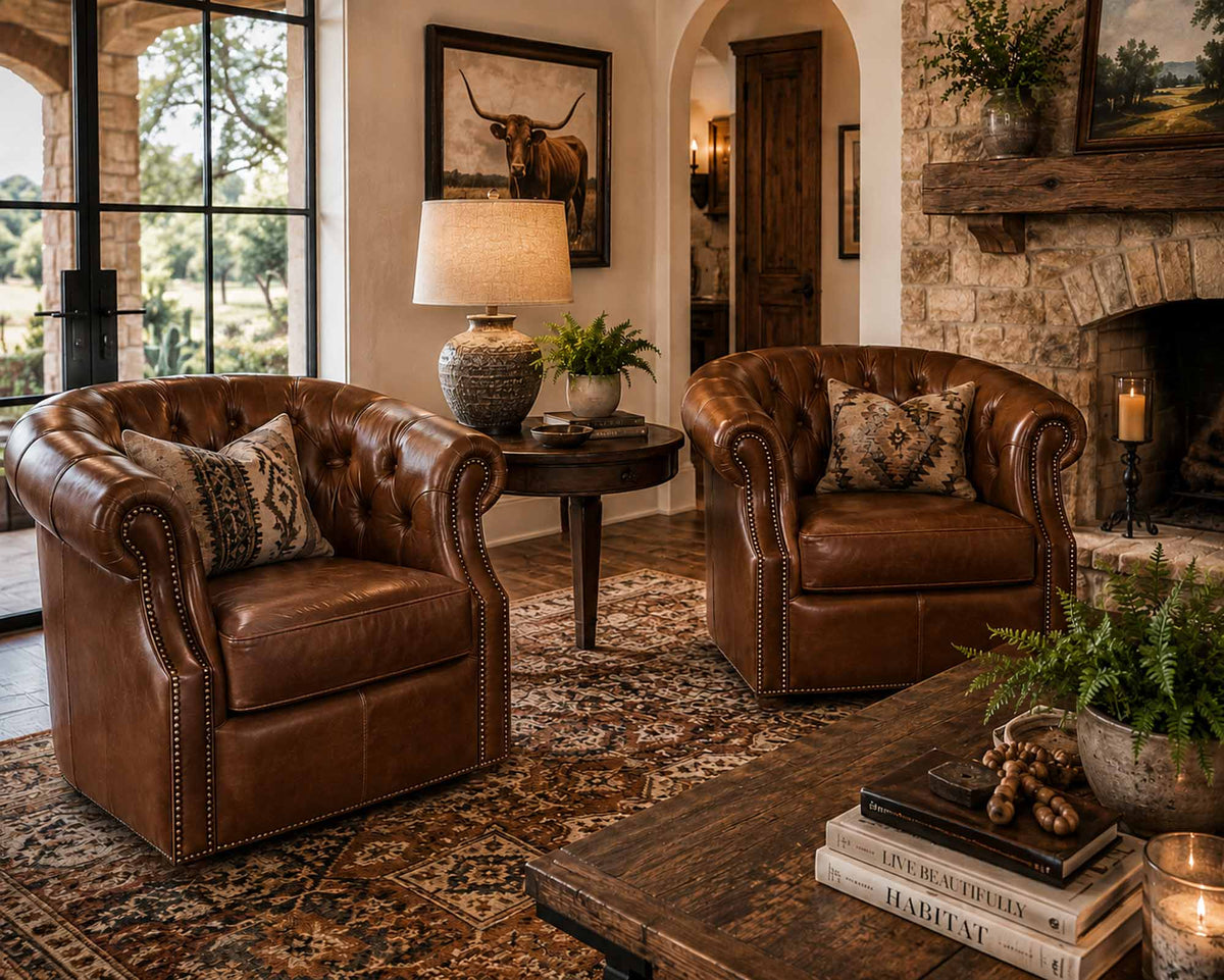 Amelia Leather Swivel Chair - Prioka