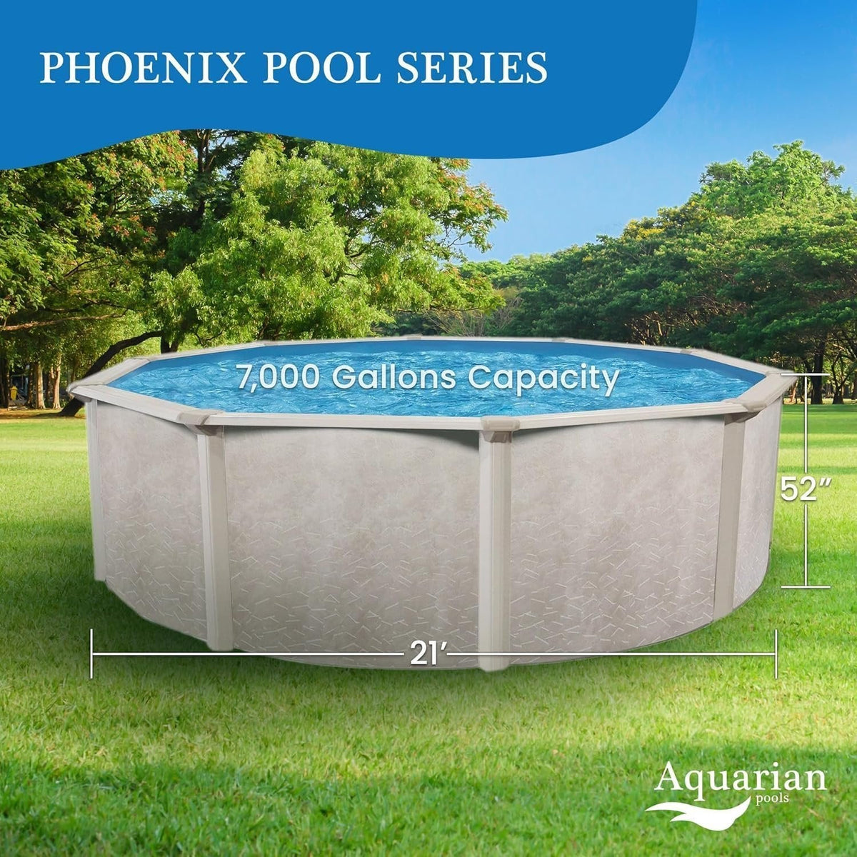 Aquarian 21ft x 52in Round Steel-Frame Above Ground Swimming Pool – Phoenix Series, DIY Outdoor Backyard Pool - Prioka