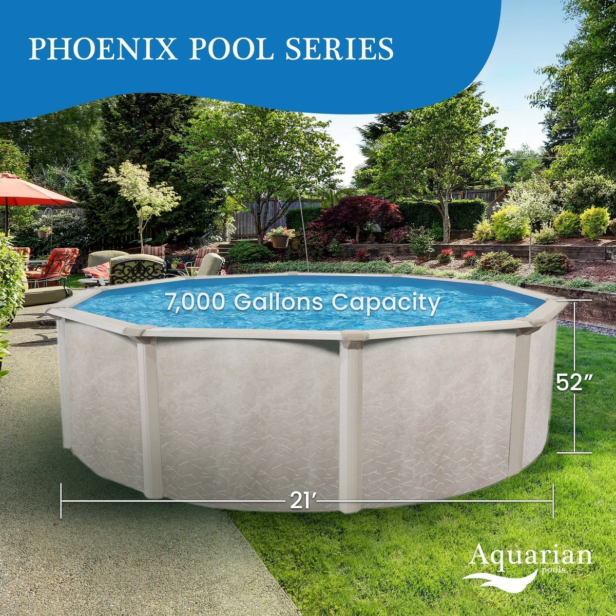 Aquarian Phoenix 21' x 52" Steel Frame Above Ground Swimming Pool Kit with Pump - Prioka