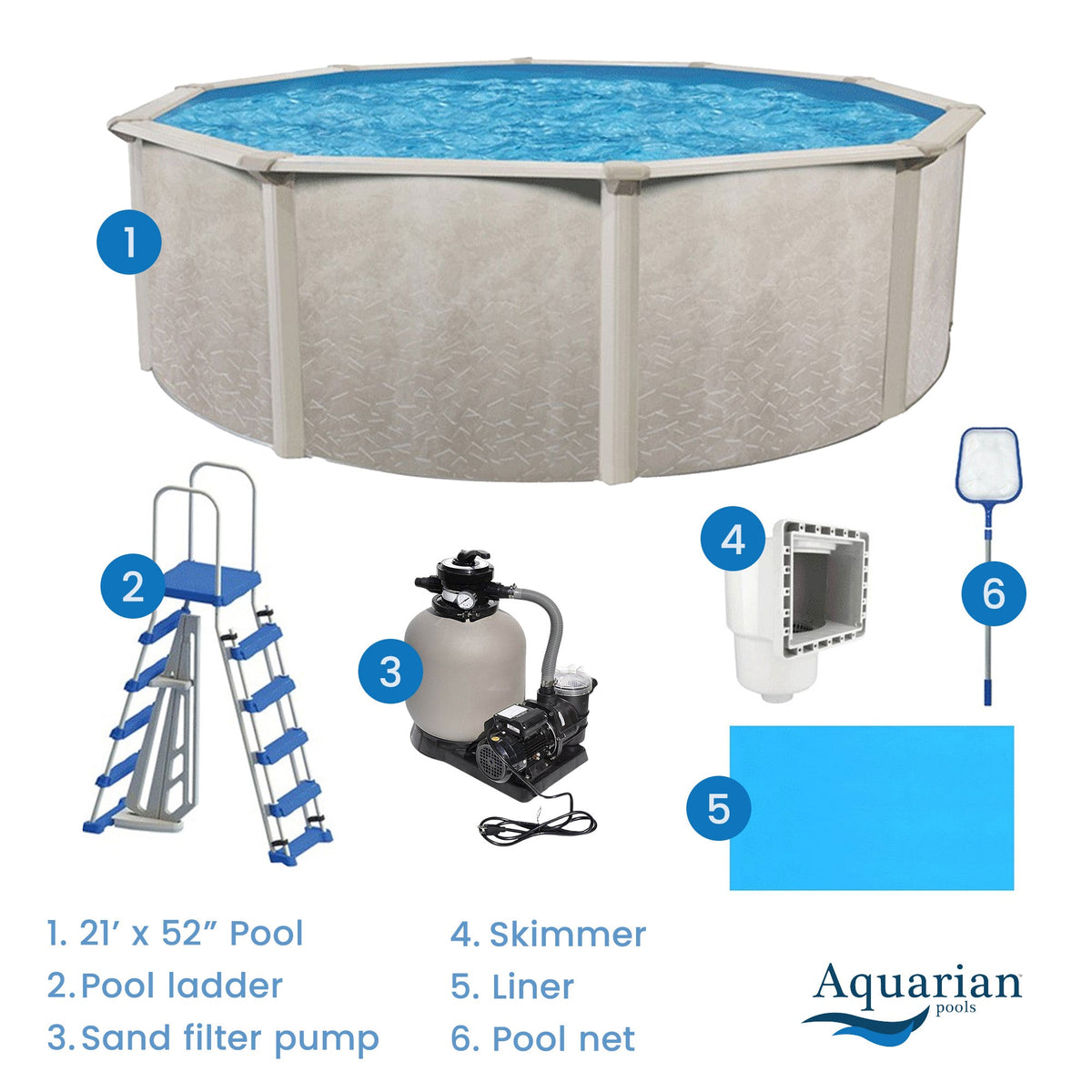 Aquarian Phoenix 21' x 52" Steel Frame Above Ground Swimming Pool Kit with Pump - Prioka