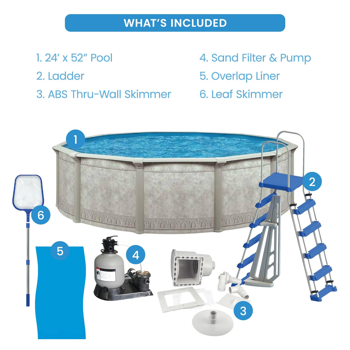 Aquarian Venetian 24ft x 52in Above Ground Swimming Pool with Liner and Skimmer - Prioka