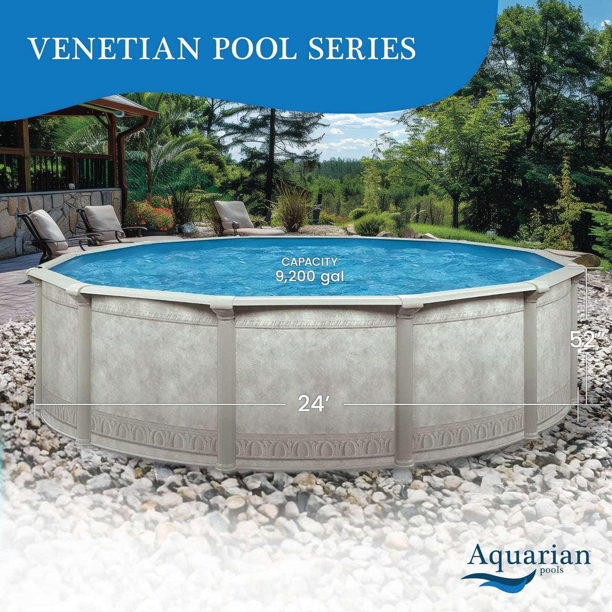 Aquarian Venetian 24ft x 52in Above Ground Swimming Pool with Liner and Skimmer - Prioka