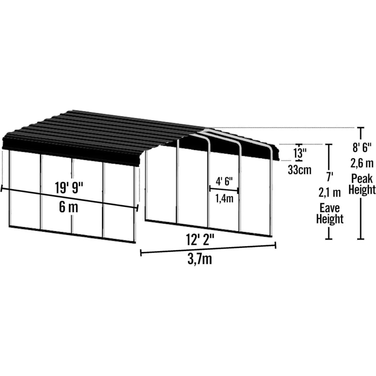 Arrow 12 x 20 x 7 ft Steel Carport Kit, Eggshell - Prioka