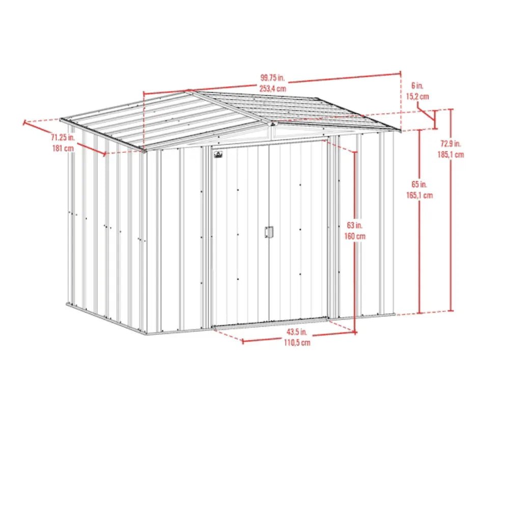 Arrow Newport 8 x 6 ft. Two-Tone Eggshell & Coffee Galvanized Metal Storage Shed with Sliding Lockable Doors - Prioka